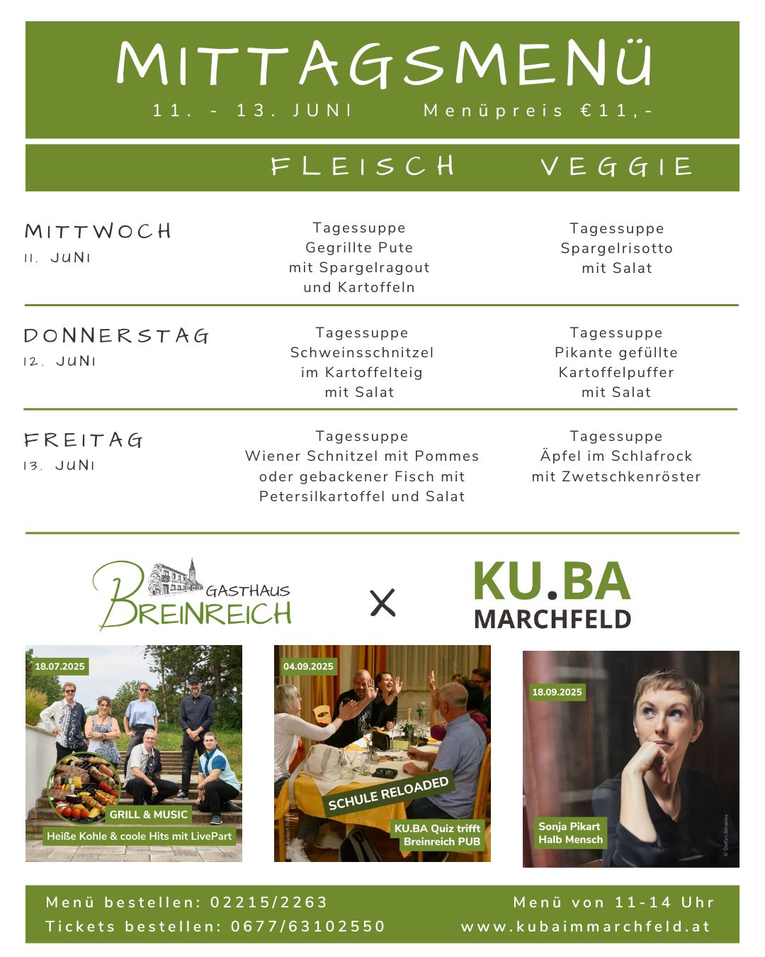 Mittagsmenü 11-13 Juni Mittagsmenü 11-13 Juni