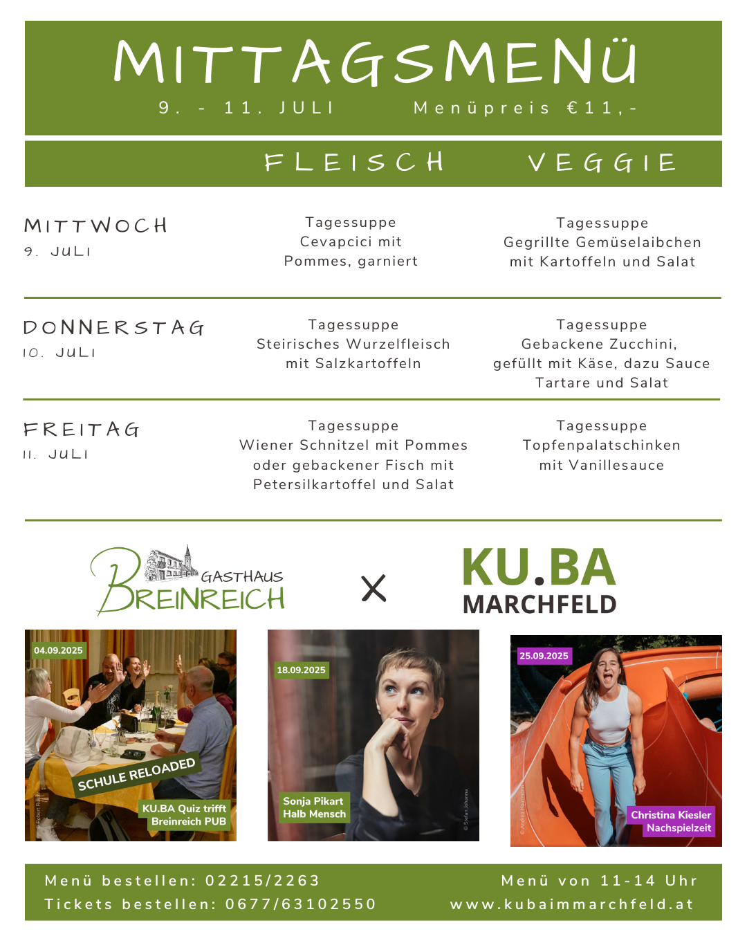 Mittagsmenü 9-11 Juli Mittagsmenü 9-11 Juli