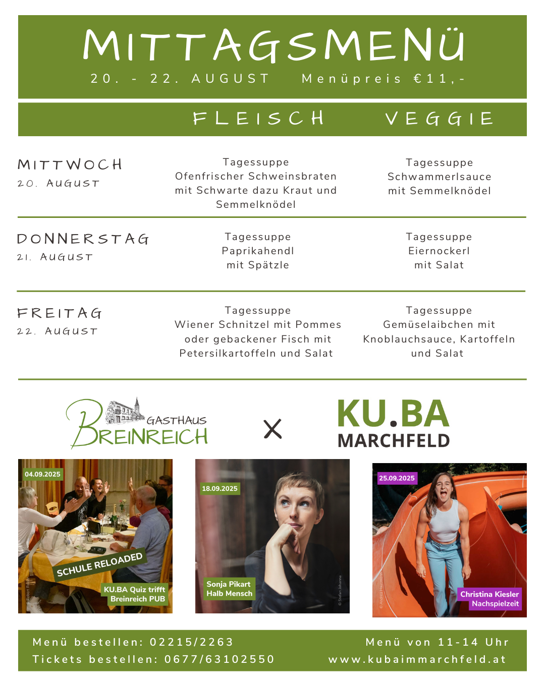 Mittagsmenü 20-22 August Mittagsmenü 20-22 August