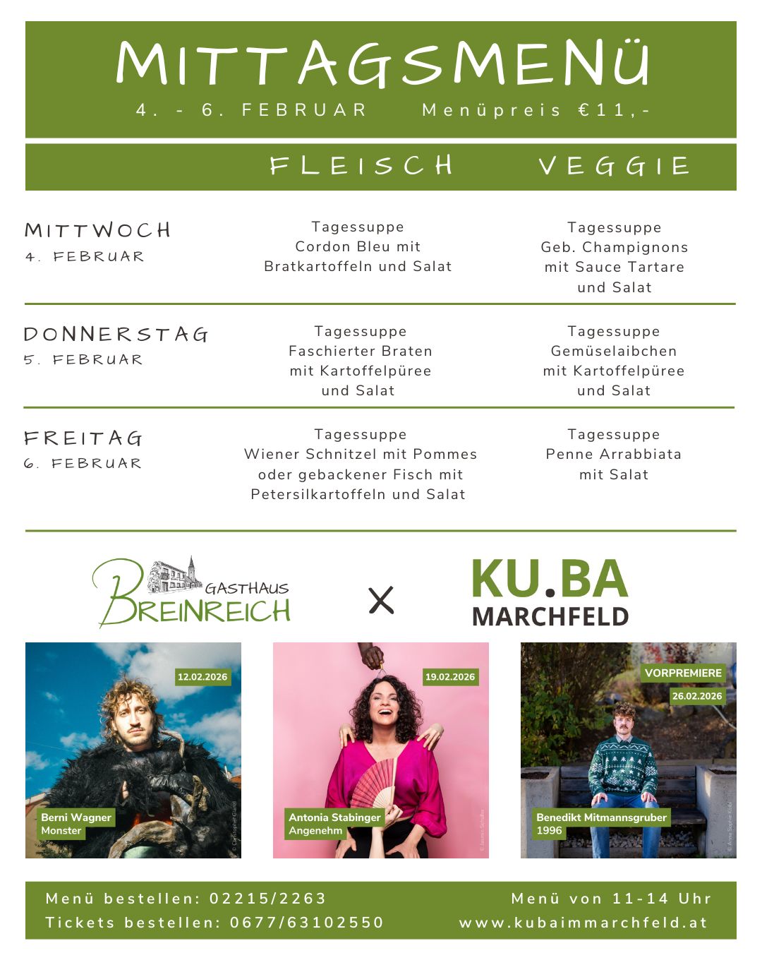 Mittagsmenü 4-6 Februar