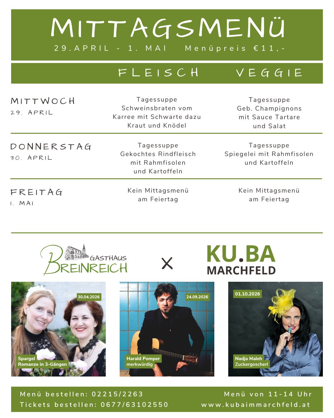 Mittagsmenü 29-30 April