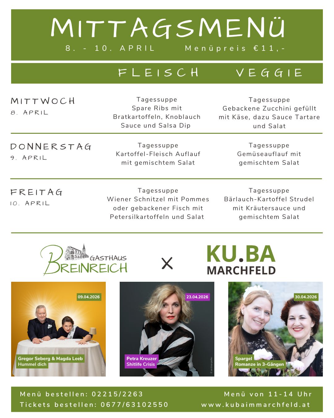 Mittagsmenü 8-10 April Mittagsmenü 8-10 April