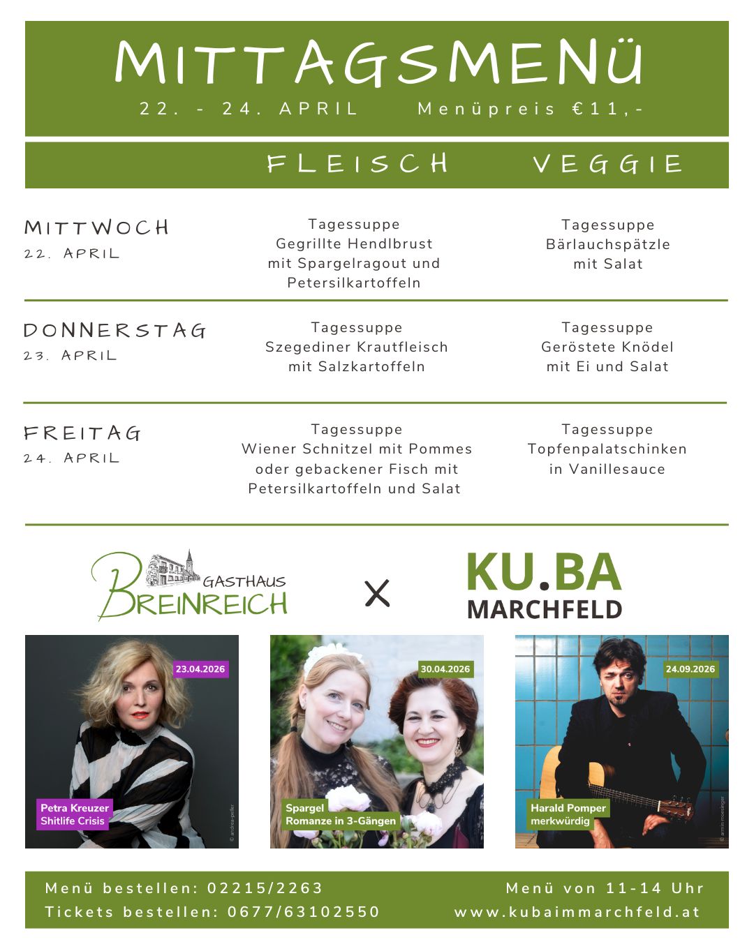 Mittagsmenü 22-24 April