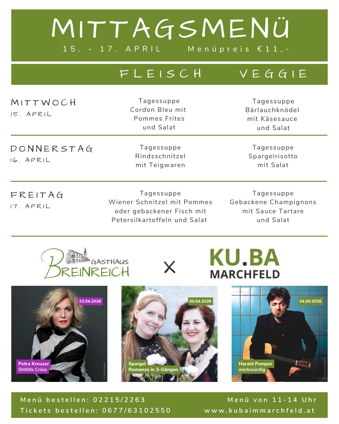 Mittagsmenü 15-17 april
