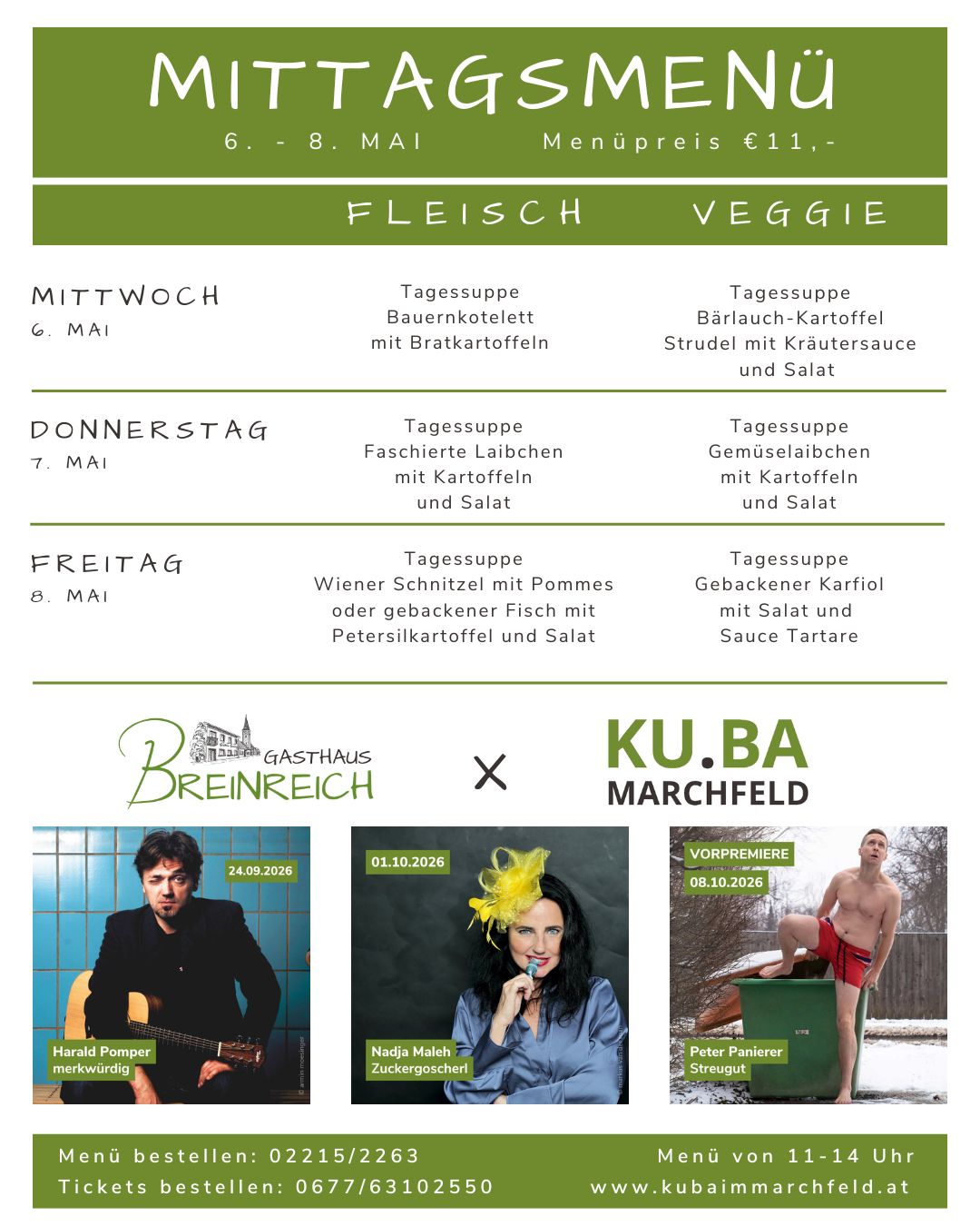 Mittagsmenü 6-8 Mai
