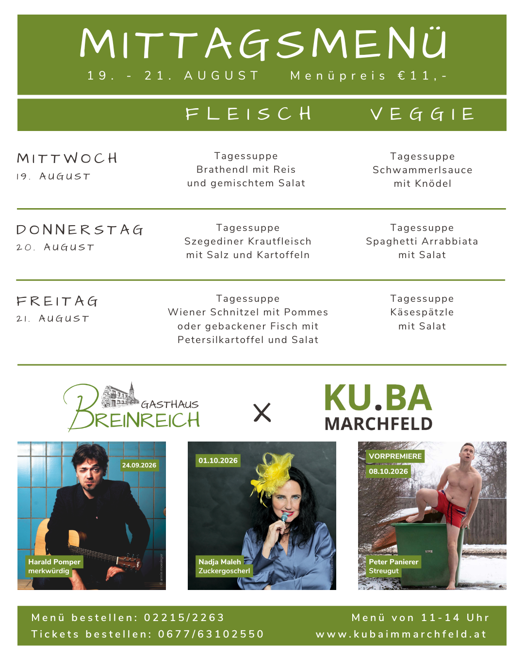Mittagsmenü 19-21 August Mittagsmenü 19-21 August