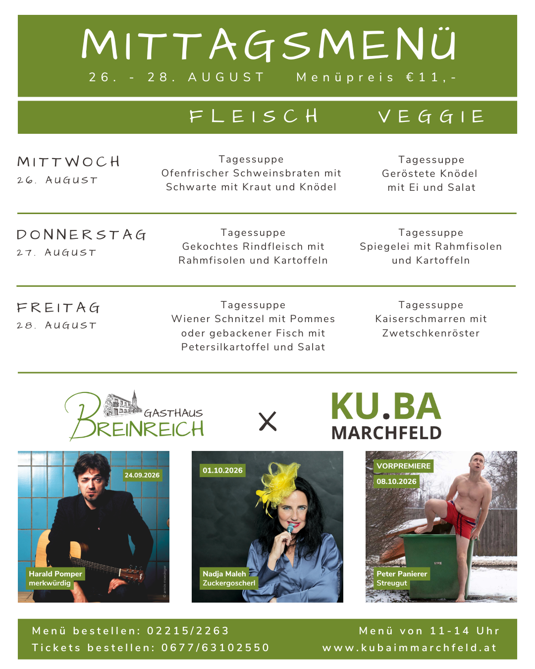 Mittagsmenü 26-28 August Mittagsmenü 26-28 August