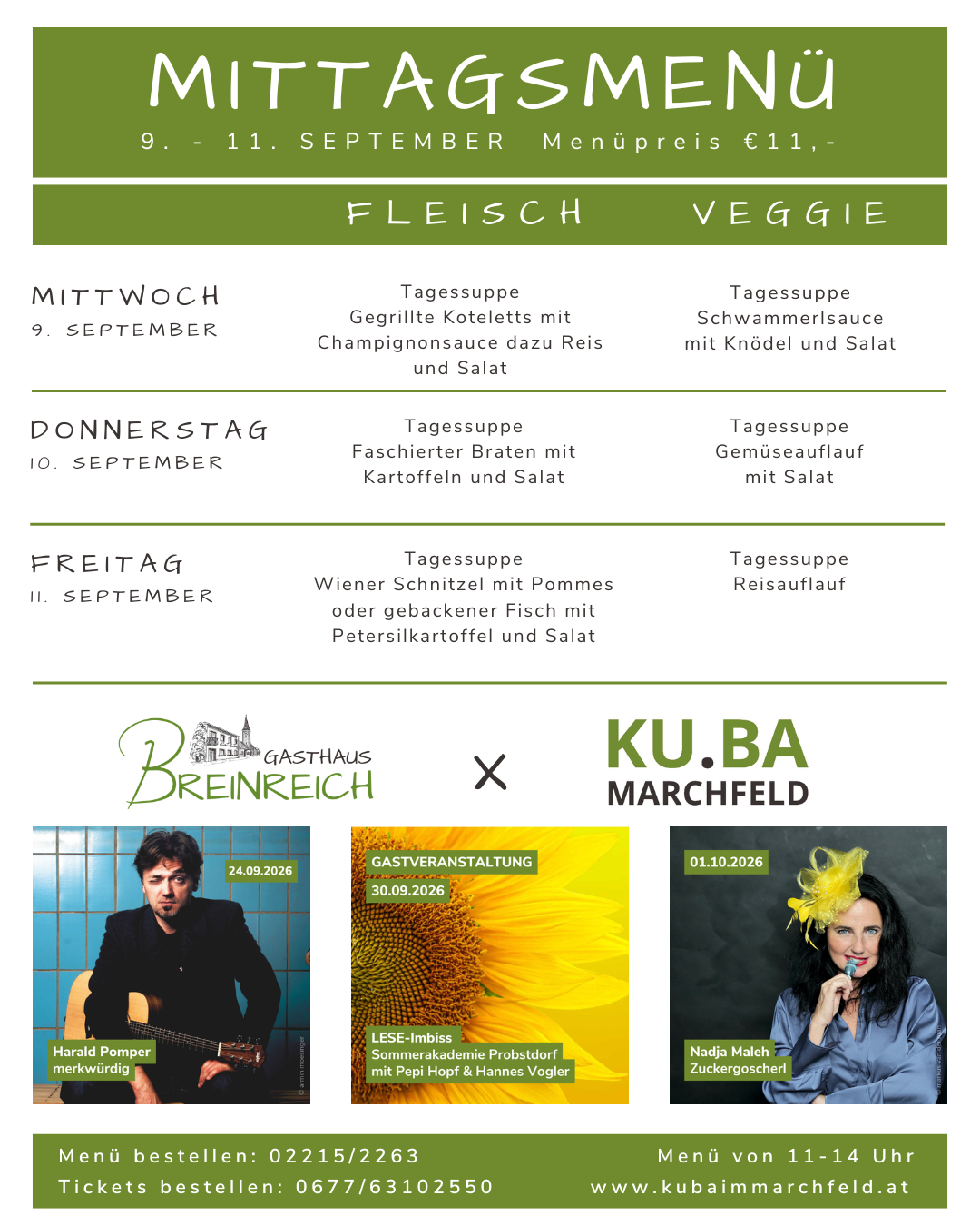 Mittagsmenü 9-11 September