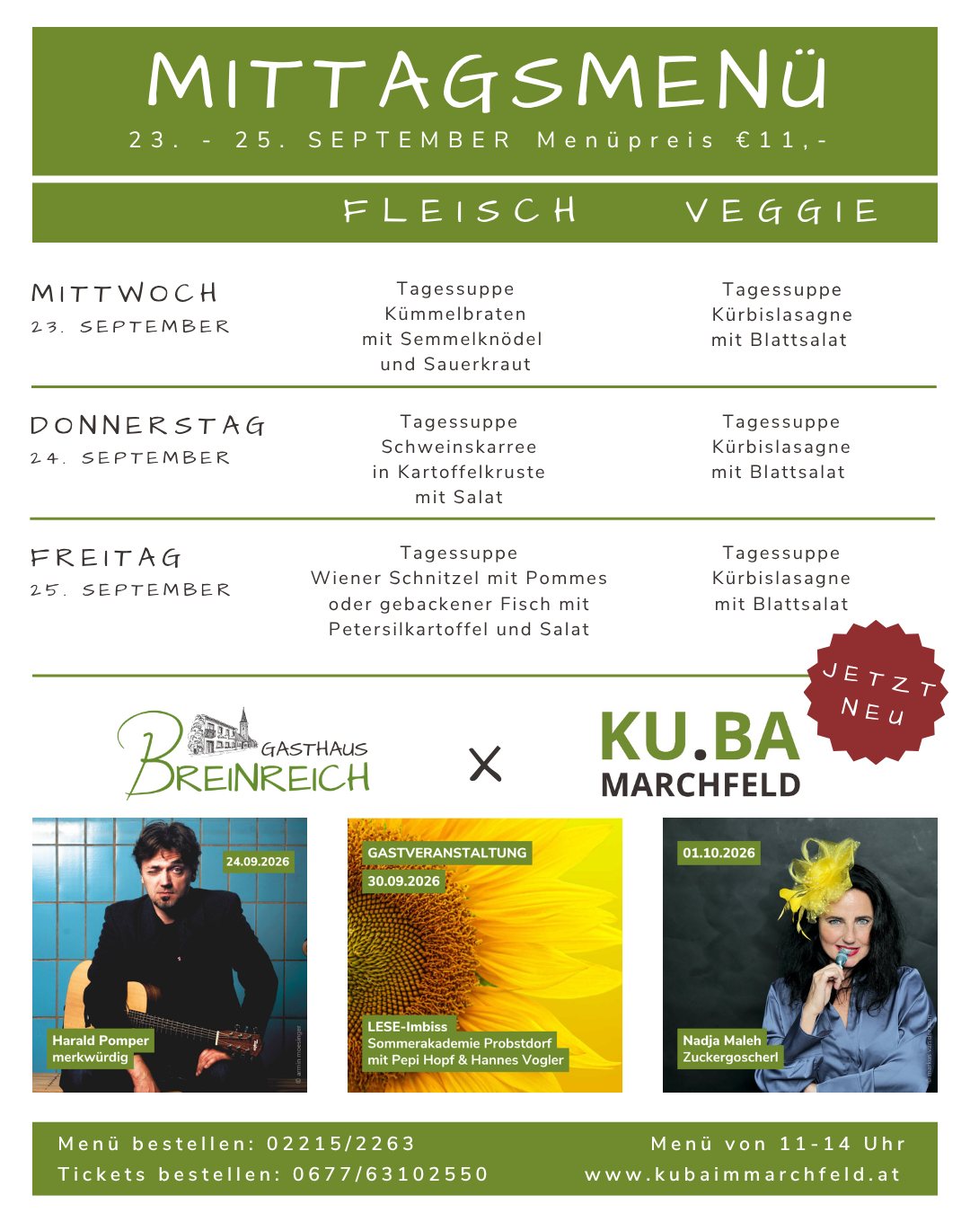 Mittagsmenü 23-25 September