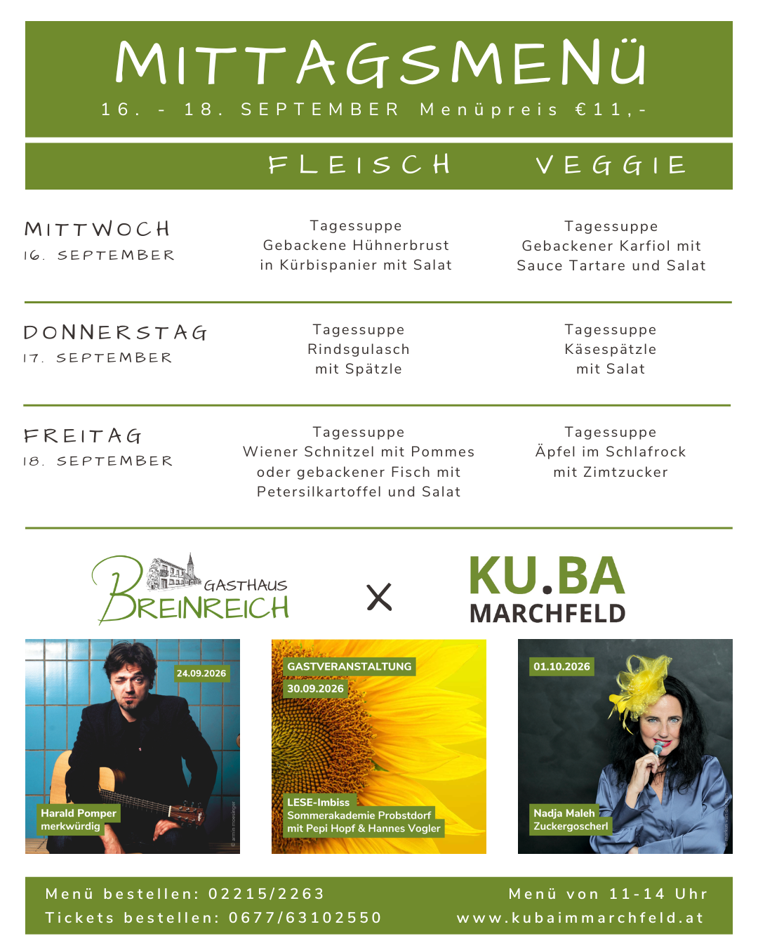 Mittagsmenü 16-18 September