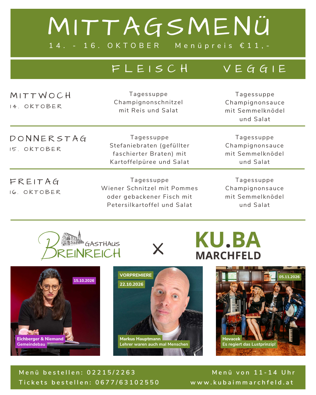 Mittagsmenü 14-16 Oktober Mittagsmenü 14-16 Oktober