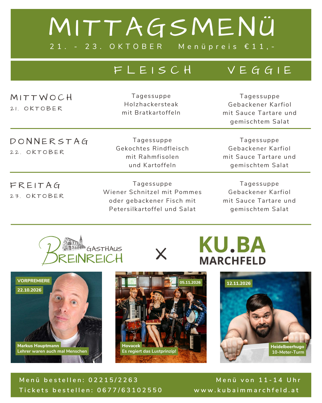 Mittagsmenü 21-23 Oktober Mittagsmenü 21-23 Oktober