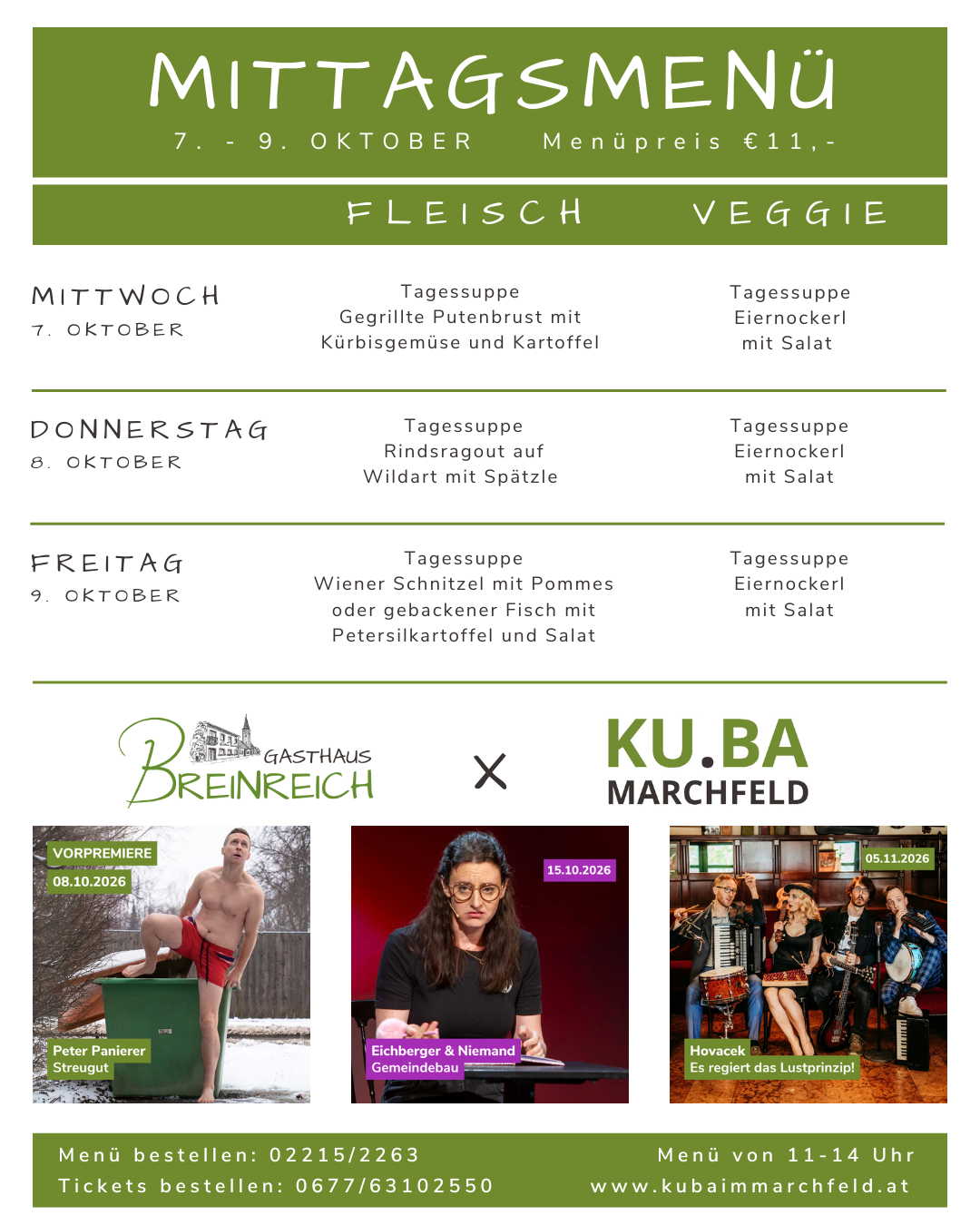Mittagsmenü 7-9 Oktober