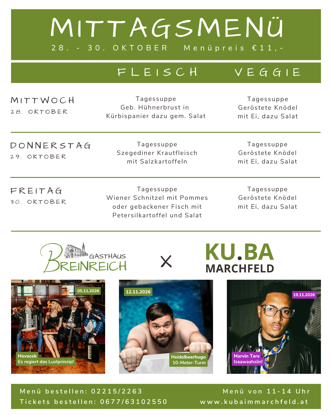 Mittagsmenü 28-30 Oktober Mittagsmenü 28-30 Oktober
